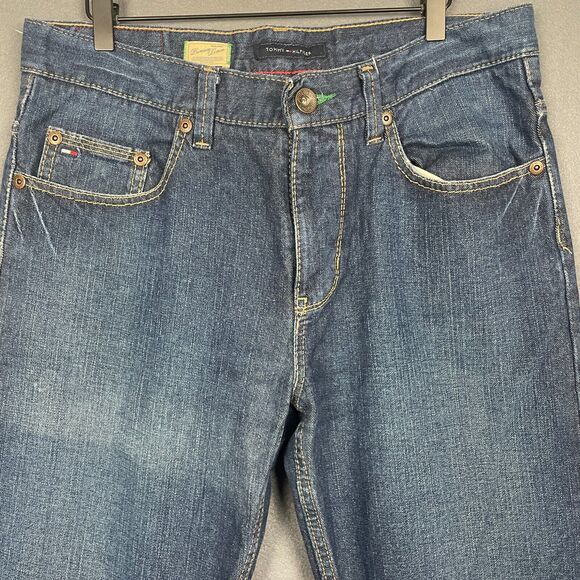 Tommy Hilfiger Jeans Mens 34x32 Blue Bootcut High Rise Dark Wash Denim - Picture 2 of 14